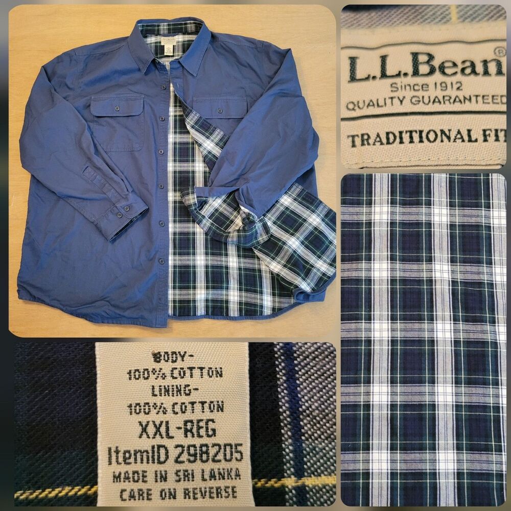 LL Bean Hurricane Shacket Flannel-Lined Navy Blue Shirt Jacket Mens 2XL #298205
